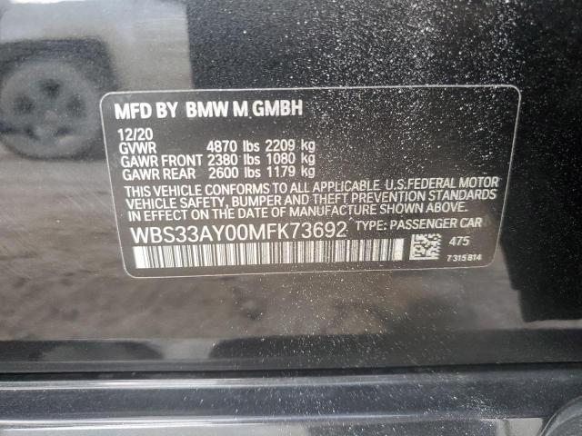 WBS33AY00MFK73692 - 2021 BMW M3 COMPETITION BLACK photo 12