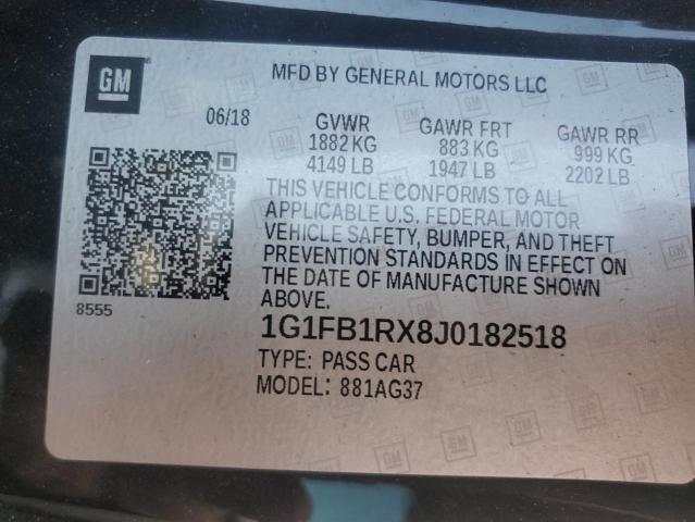 1G1FB1RX8J0182518 - 2018 CHEVROLET CAMARO LT BLACK photo 12