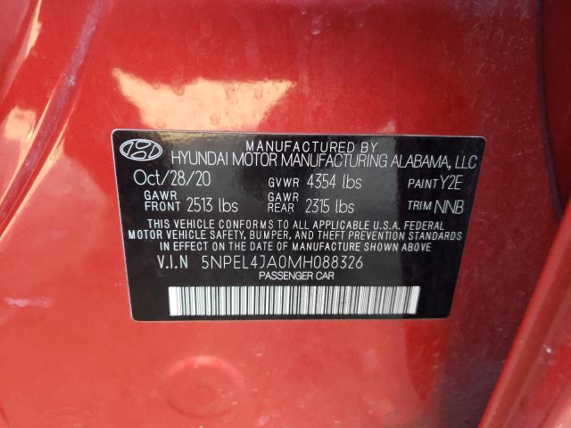 5NPEL4JA0MH088326 - 2021 HYUNDAI SONATA SEL RED photo 12