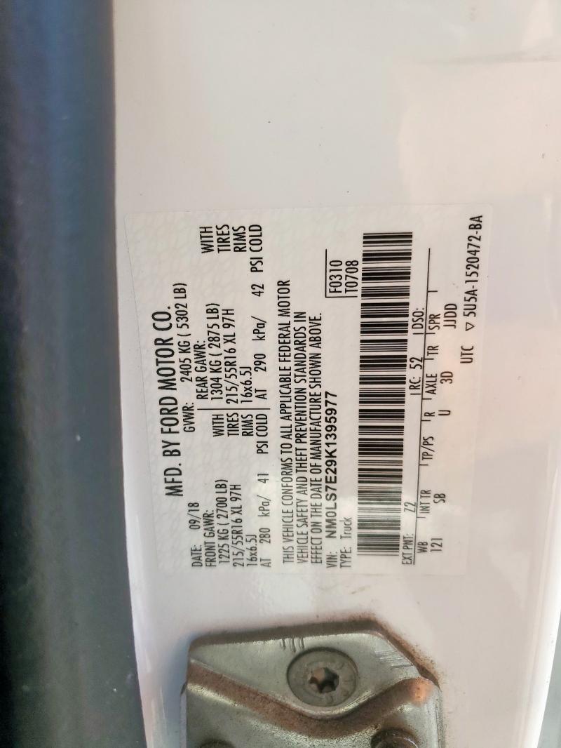 NM0LS7E29K1395977 - 2019 FORD TRANSIT CONNECT XL Weiß Foto 13