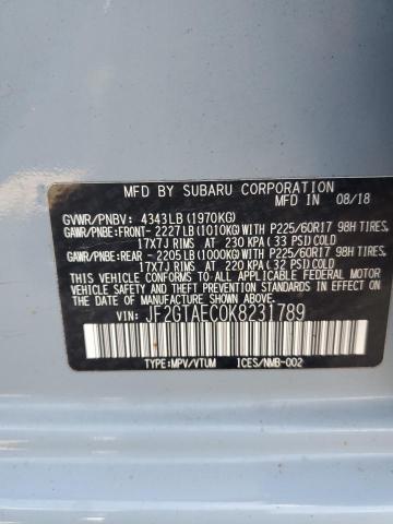 JF2GTAEC0K8231789 - 2019 SUBARU CROSSTREK PREMIUM BLUE photo 13