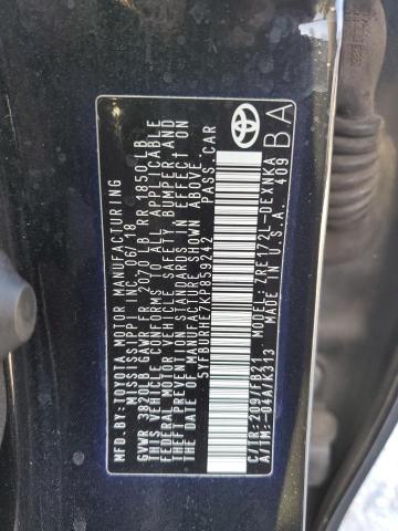 5YFBURHE7KP859242 - 2019 TOYOTA COROLLA L შავი ფოტო 12