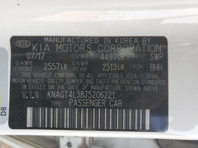 KNAGT4L38J5206221 - 2018 KIA OPTIMA LX WHITE photo 12