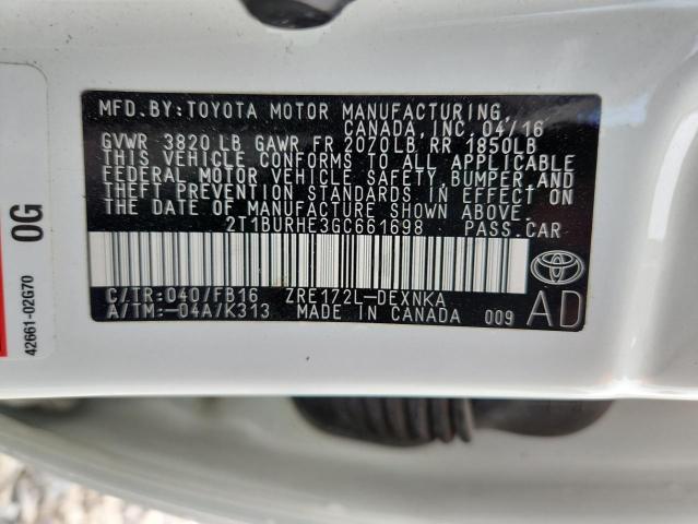 2T1BURHE3GC661698 - 2016 TOYOTA COROLLA L WHITE photo 13