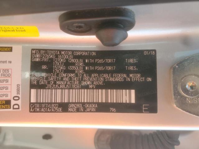 JTEZU5JR8J5178261 - 2018 TOYOTA 4RUNNER SR5 SILVER photo 13