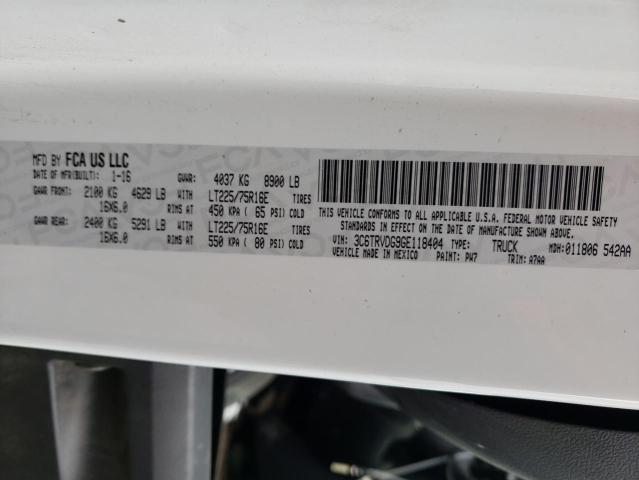 3C6TRVDG9GE118404 - 2016 RAM PROMASTER 2500 HIGH Weiß Foto 10