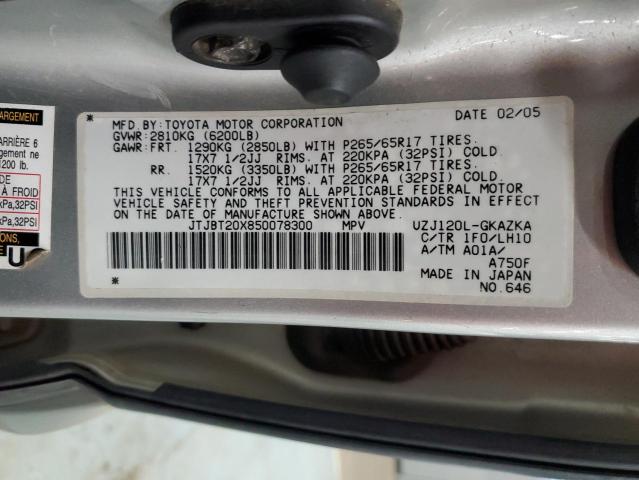 JTJBT20X850078300 - 2005 LEXUS GX 470 SILVER photo 13