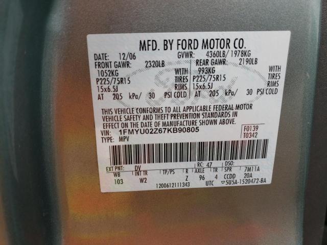 1FMYU02Z67KB90805 - 2007 FORD ESCAPE XLS GREEN photo 12