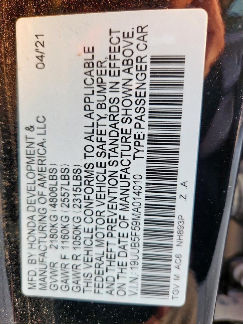 19UUB5F59MA014010 - 2021 ACURA TLX TECH A BLACK photo 12