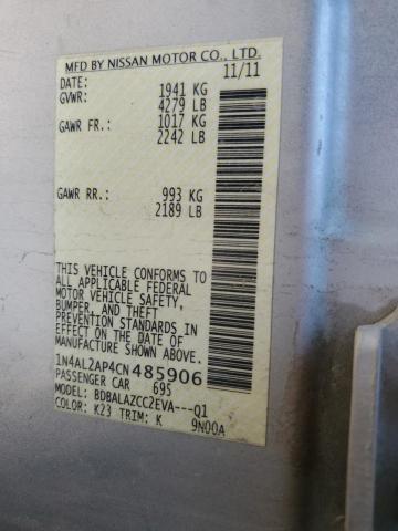 1N4AL2AP4CN485906 - 2012 NISSAN ALTIMA BASE ვერცხლისფერი ფოტო 12