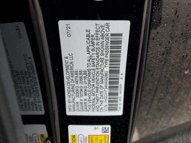 1HGCV1F34MA092883 - 2021 HONDA ACCORD SPORT BLACK photo 12