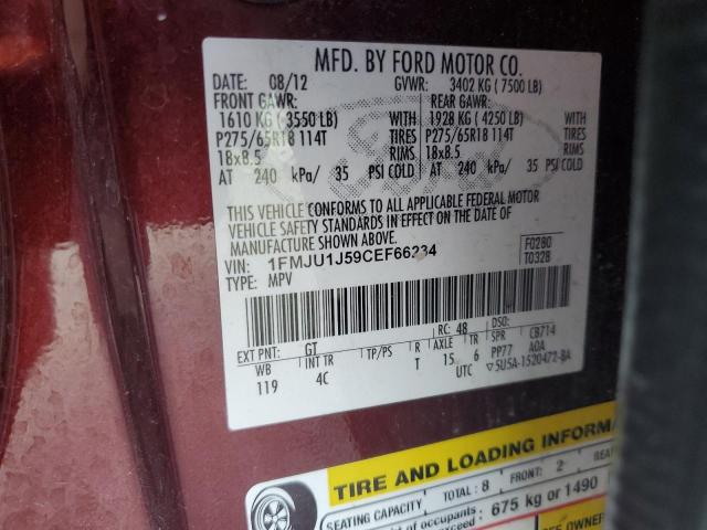 1FMJU1J59CEF66234 - 2012 FORD EXPEDITION XLT BURGUNDY photo 13