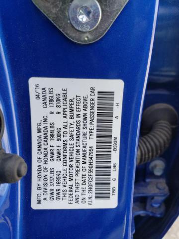 2HGFC2F59GH547954 - 2016 HONDA CIVIC LX BLUE photo 12