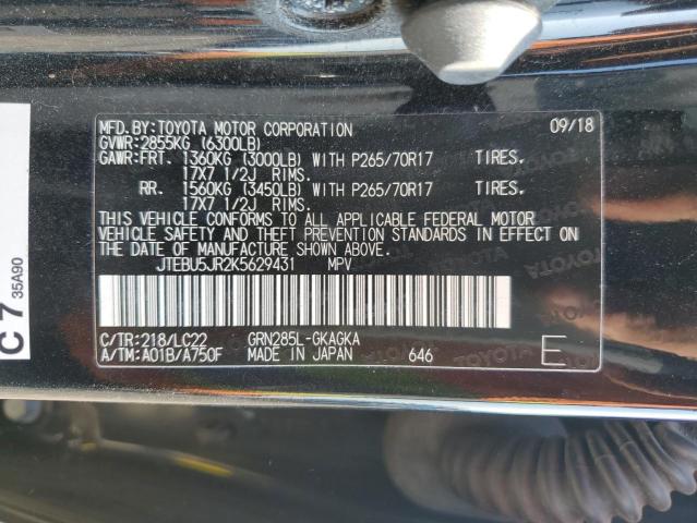 JTEBU5JR2K5629431 - 2019 TOYOTA 4RUNNER SR5/SR5 PREMIUM BLACK photo 13