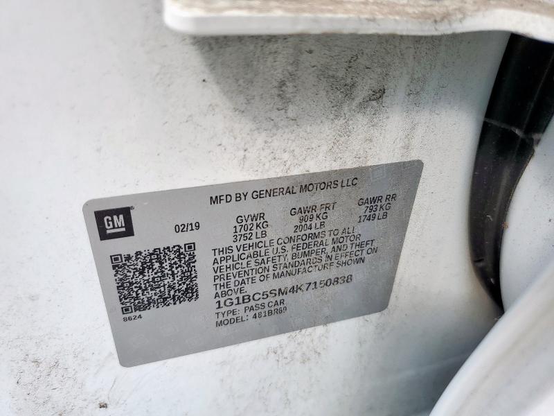 1G1BC5SM4K7150838 - 2019 CHEVROLET CRUZE LS Ақ фото 12