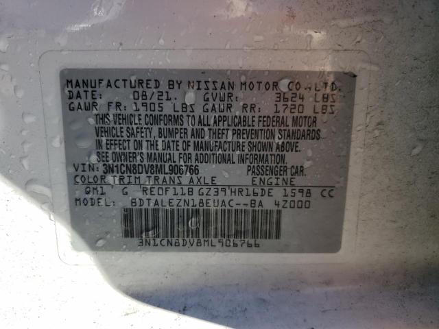 3N1CN8DV8ML906766 - 2021 NISSAN VERSA S WHITE photo 12