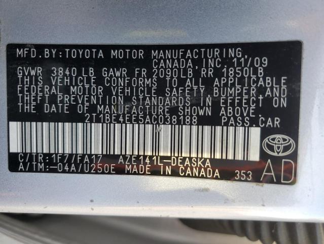 2T1BE4EE5AC038188 - 2010 TOYOTA COROLLA XRS SILVER photo 13