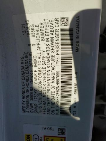 2HGFE2F52NH557099 - 2022 HONDA CIVIC SPORT WHITE photo 12