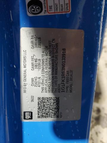 1G1FK1R63N0133918 - 2022 CHEVROLET CAMARO ZL1 BLUE photo 12