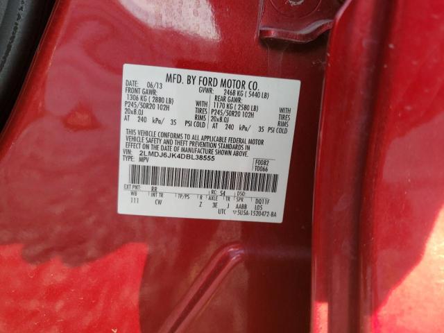 2LMDJ6JK4DBL38555 - 2013 LINCOLN MKX RED photo 13