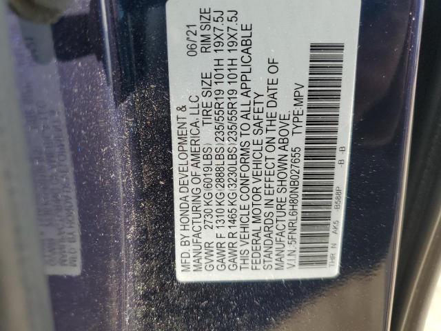 5FNRL6H80NB027655 - 2022 HONDA ODYSSEY TOURING ლურჯი ფოტო 13