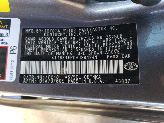 4T1BF1FK0HU381841 - 2017 TOYOTA CAMRY LE GRAY photo 12