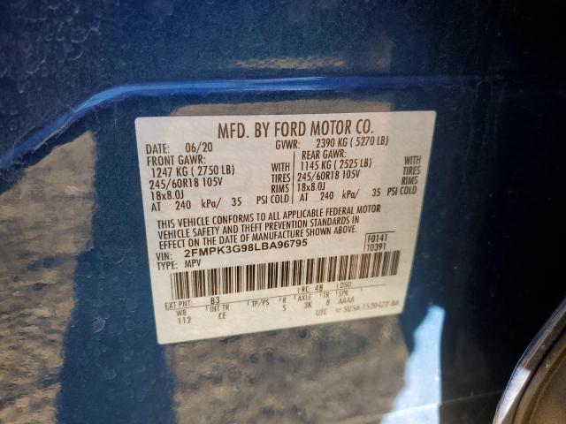 2FMPK3G98LBA96795 - 2020 FORD EDGE SE BLUE photo 13