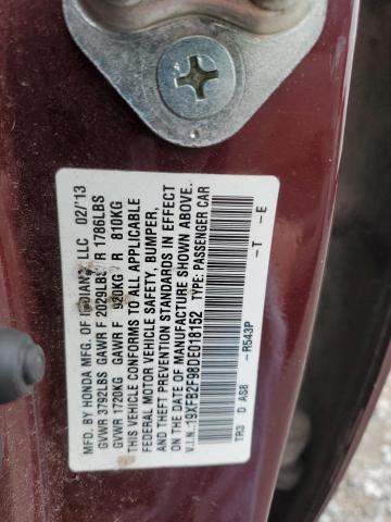 19XFB2F98DE018152 - 2013 HONDA CIVIC EXL ბურგუნდია ფოტო 13