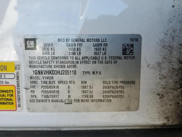 1GNKVHKD3HJ205110 - 2017 CHEVROLET TRAVERSE LT 白色 照片 14