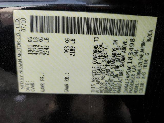 1N4AL2AP5AC183498 - 2010 NISSAN ALTIMA BASE შავი ფოტო 12