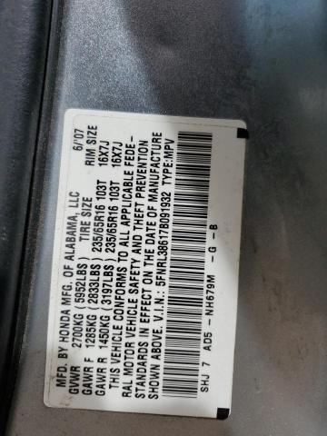 5FNRL38617B091932 - 2007 HONDA ODYSSEY EXL SILVER photo 13