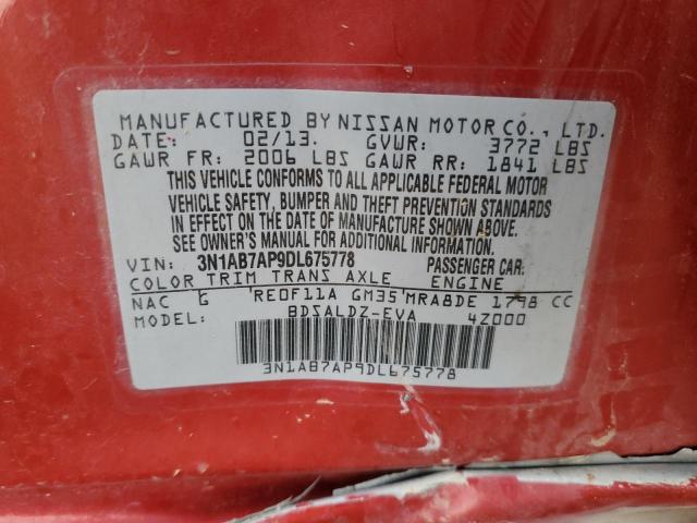 3N1AB7AP9DL675778 - 2013 NISSAN SENTRA S RED photo 13