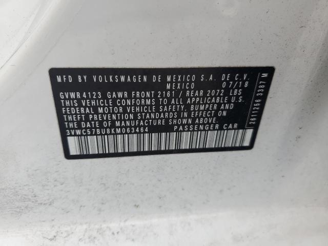3VWC57BU8KM063464 - 2019 VOLKSWAGEN JETTA S WHITE photo 14