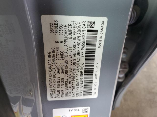 2HGFE2F51NH590353 - 2022 HONDA CIVIC SPORT ნაცრისფერი ფოტო 13