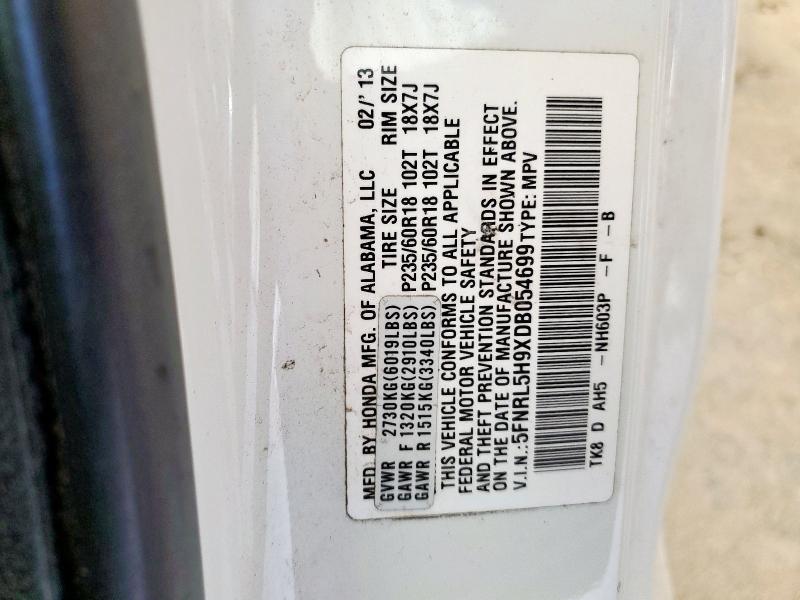 5FNRL5H9XDB054699 - 2013 HONDA ODYSSEY TOURING თეთრი ფოტო 13