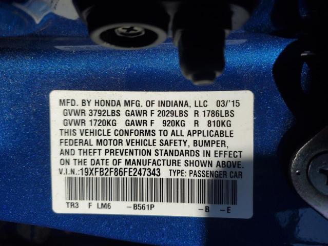 19XFB2F86FE247343 - 2015 HONDA CIVIC EX BLUE photo 12