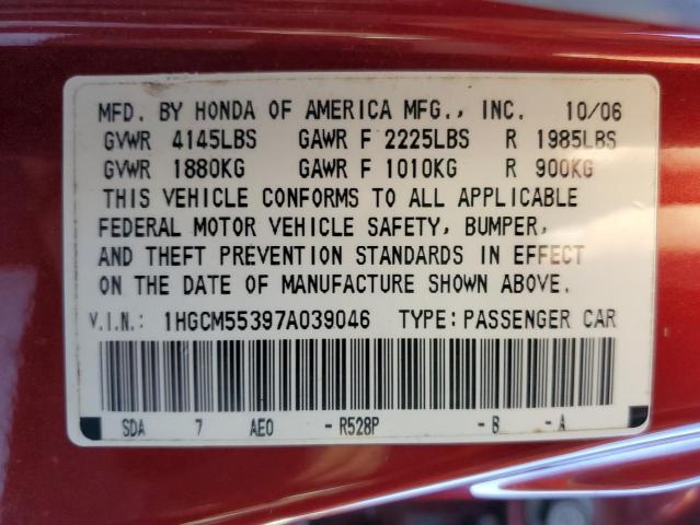 1HGCM55397A039046 - 2007 HONDA ACCORD SE RED photo 13