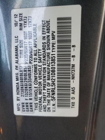 5FNRL5H21DB013851 - 2013 HONDA ODYSSEY LX GRAY photo 13