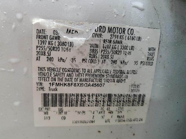 1FMHK8F8XBGA45607 - 2011 FORD EXPLORER LIMITED WHITE photo 13