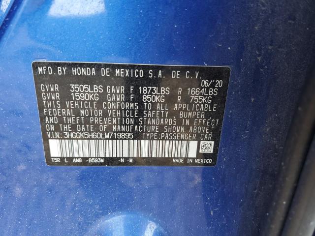 3HGGK5H60LM719895 - 2020 HONDA FIT SPORT BLUE photo 12