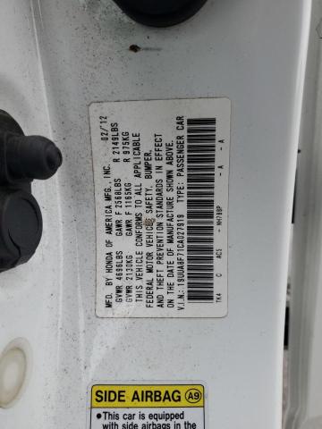 19UUA8F71CA027919 - 2012 ACURA TL WHITE photo 12