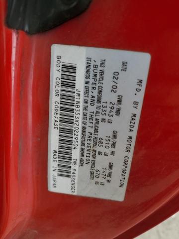 JM1NB353X20229504 - 2002 MAZDA MX-5 MIATA BASE RED photo 12