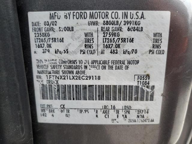 1FTNX21LX2EC29118 - 2002 FORD F250 SUPER DUTY GRAY photo 12