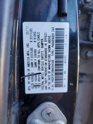 1HGCP2F3XBA094389 - 2011 HONDA ACCORD LX BLACK photo 12