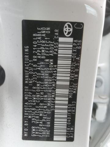 5YFEPMAE7MP226454 - 2021 TOYOTA COROLLA LE თეთრი ფოტო 12