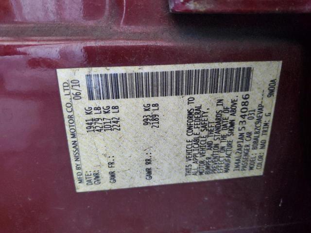 1N4AL2AP1AN534086 - 2010 NISSAN ALTIMA BASE BURGUNDY photo 12