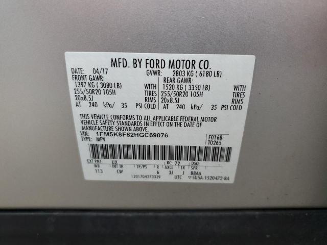 1FM5K8F82HGC69076 - 2017 FORD EXPLORER LIMITED Gümüş fotoğraf 13