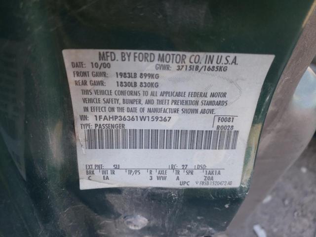 1FAHP36361W159367 - 2001 FORD FOCUS SE GREEN photo 13