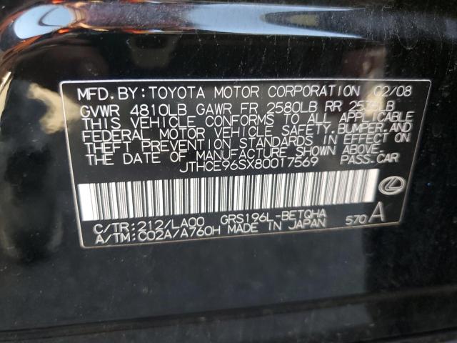 JTHCE96SX80017569 - 2008 LEXUS GS 350 BLACK photo 12