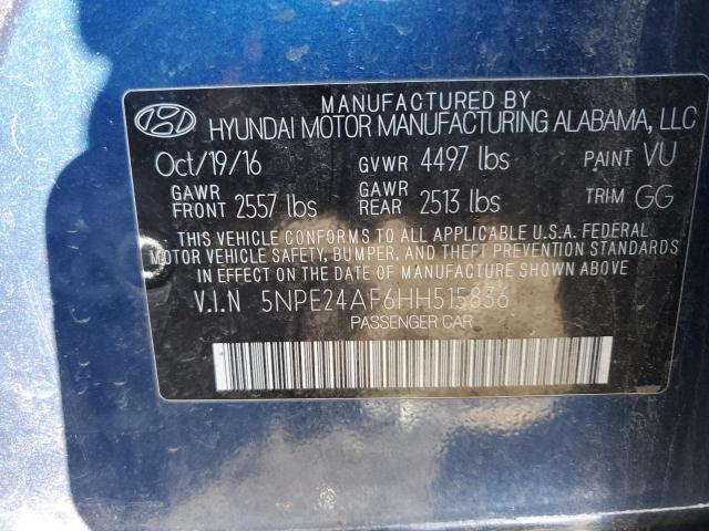 5NPE24AF6HH515836 - 2017 HYUNDAI SONATA SE BLUE photo 12